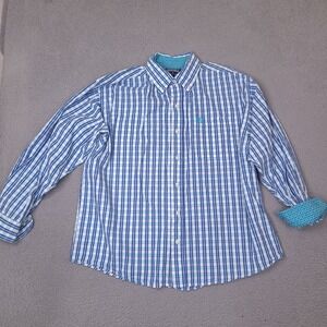 Panhandle Shirt Mens XL Blue Plaid‎ Contrast Cuffs Button Down Long Sleeve.